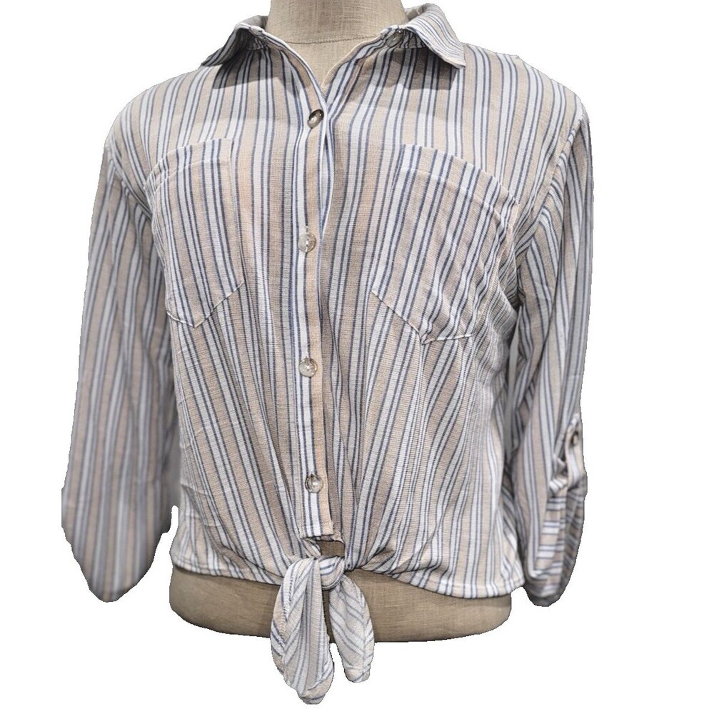 Luxology Large Stripe Tie Front Blouse